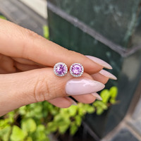 1.10&nbsp;Ct.Tw.Total Carat Weight Pink Sapphire and Natural Diamond Halo Earrings, 18K White Gold Life Style