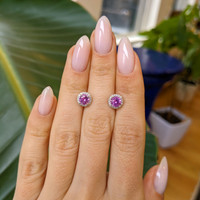 1.10&nbsp;Ct.Tw.Total Carat Weight Pink Sapphire and Natural Diamond Halo Earrings, 18K White Gold Life Style