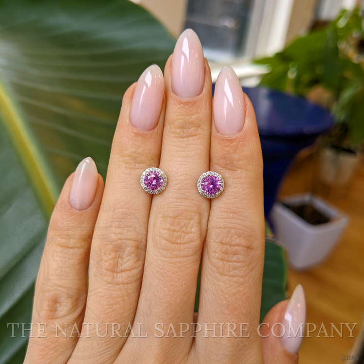 1.10 Ct.Tw. Pink Sapphire and Natural Diamond Halo Earrings, 18K White Gold