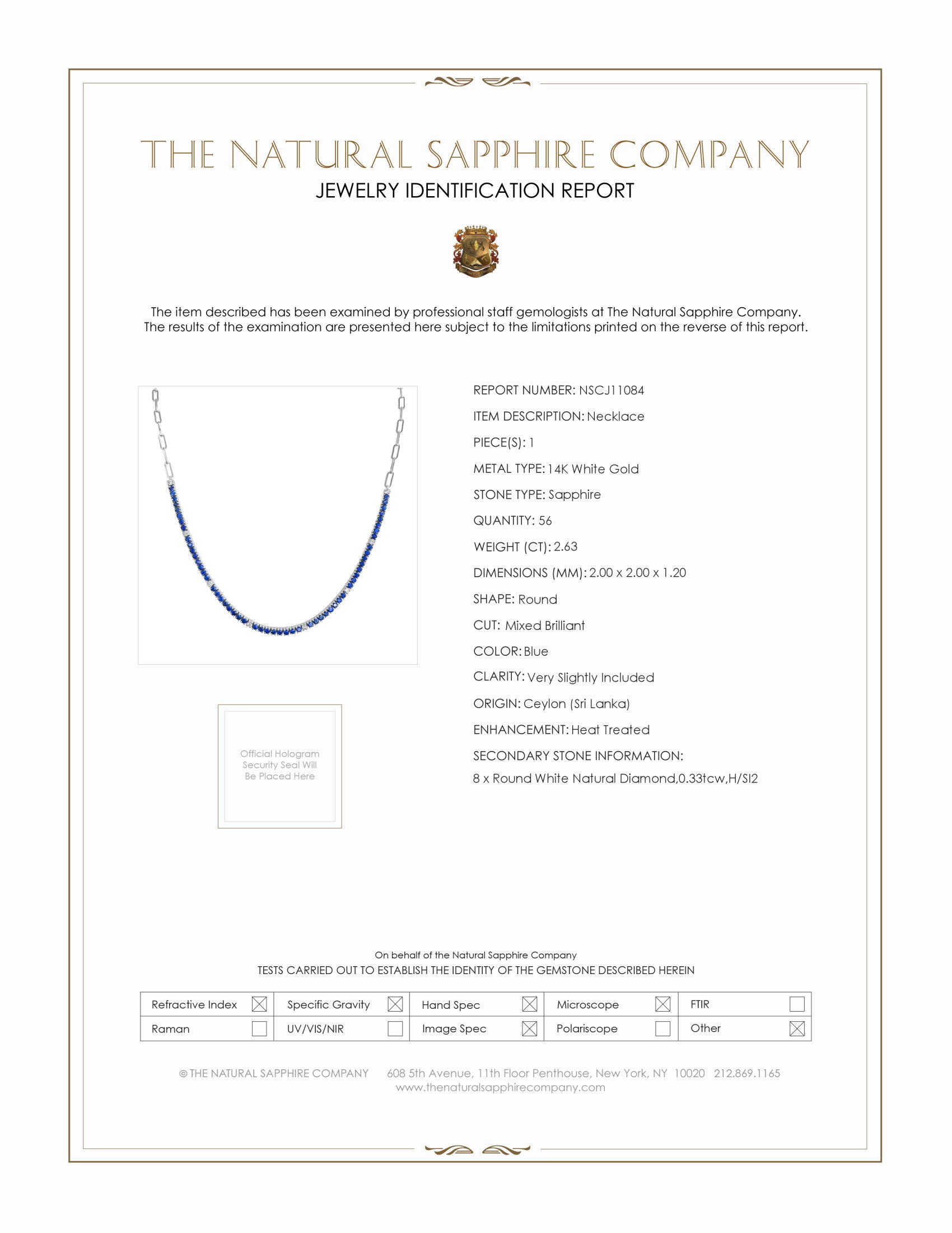 2.63 Ct. Blue Sapphire and Natural Diamond Pave Necklace, 14K White Gold