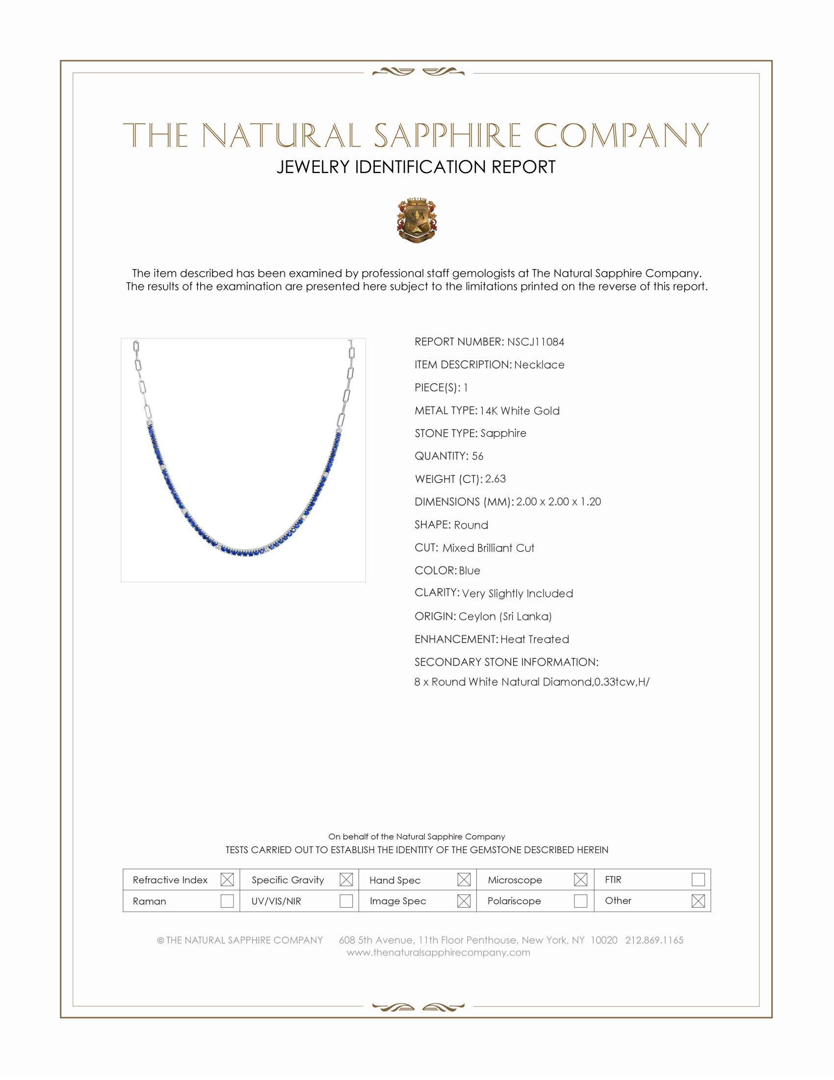 2.63 Ct. Blue Sapphire and Natural Diamond Pave Necklace, 14K White Gold