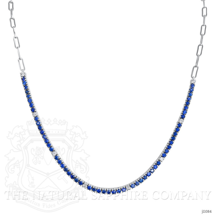 2.63 Ct. Blue Sapphire and Natural Diamond Pave Necklace, 14K White Gold