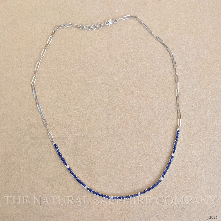 2.63 Ct. Blue Sapphire and Natural Diamond Pave Necklace, 14K White Gold