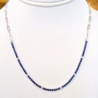 2.63 Ct. Blue Sapphire and Natural Diamond Pave Necklace, 14K White Gold Image