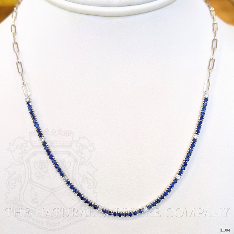2.63 Ct. Blue Sapphire and Natural Diamond Pave Necklace, 14K White Gold