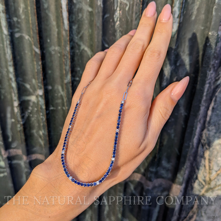 2.63 Ct. Blue Sapphire and Natural Diamond Pave Necklace, 14K White Gold