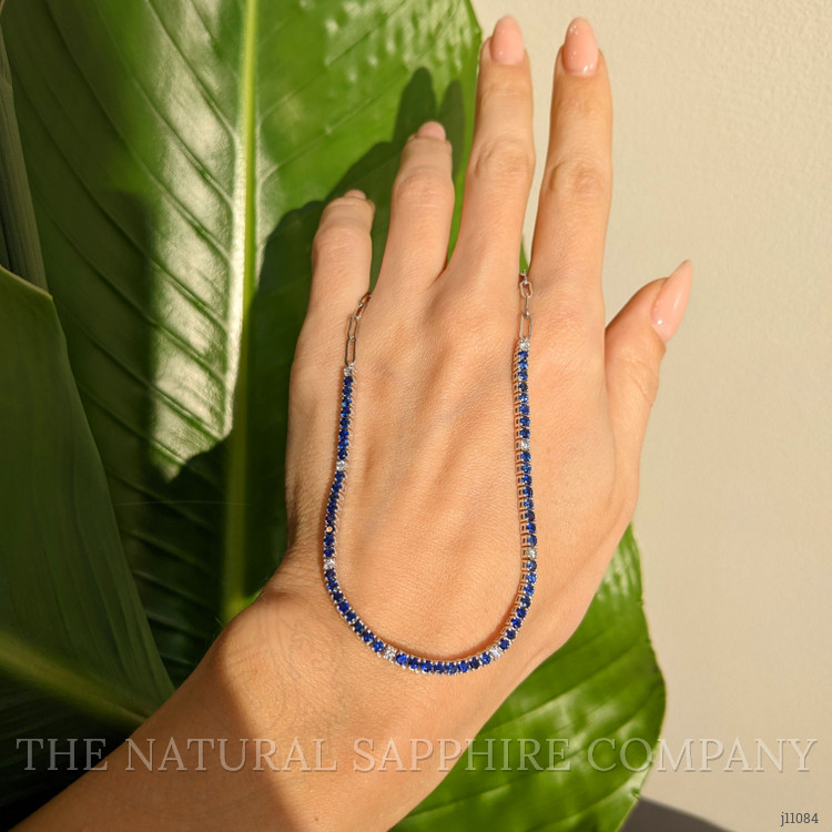 2.63 Ct. Blue Sapphire and Natural Diamond Pave Necklace, 14K White Gold