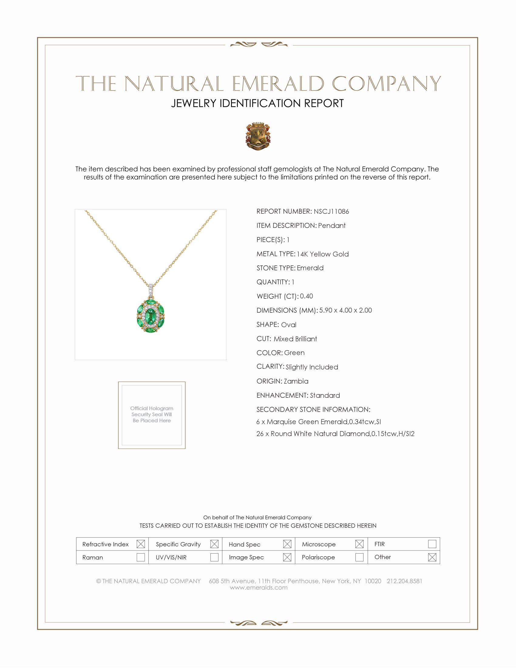 0.40 Ct. Emerald Emerald Pave Pendant, 14K Yellow Gold