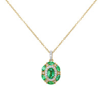 0.40 Ct. Emerald Emerald Pave Pendant, 14K Yellow Gold Image