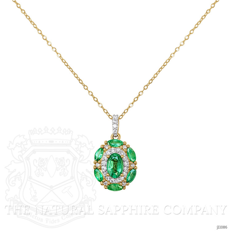 0.40 Ct. Emerald Emerald Pave Pendant, 14K Yellow Gold