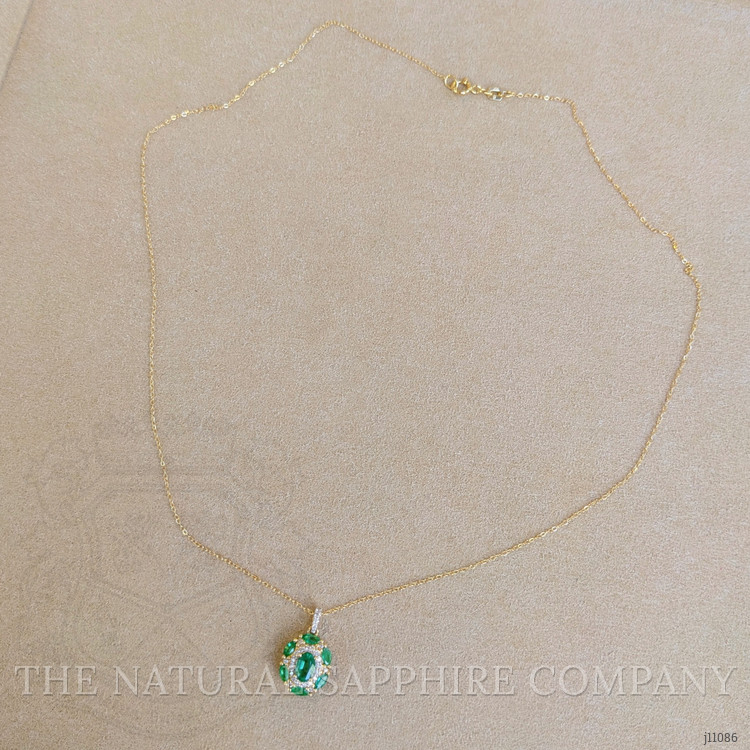 0.40 Ct. Emerald Emerald Pave Pendant, 14K Yellow Gold