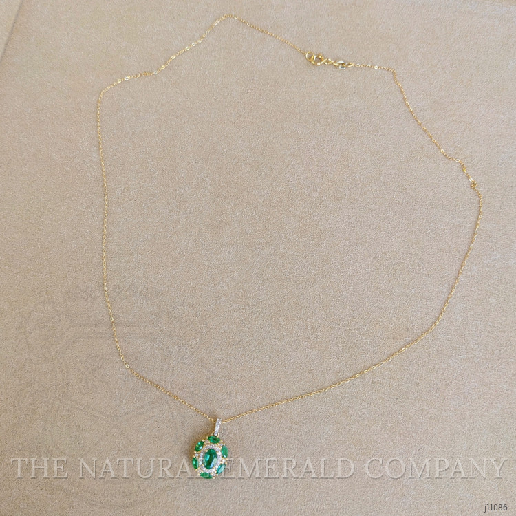 0.40 Ct. Emerald Emerald Pave Pendant, 14K Yellow Gold