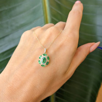 0.40 Ct. Emerald Emerald Pave Pendant, 14K Yellow Gold Life Style
