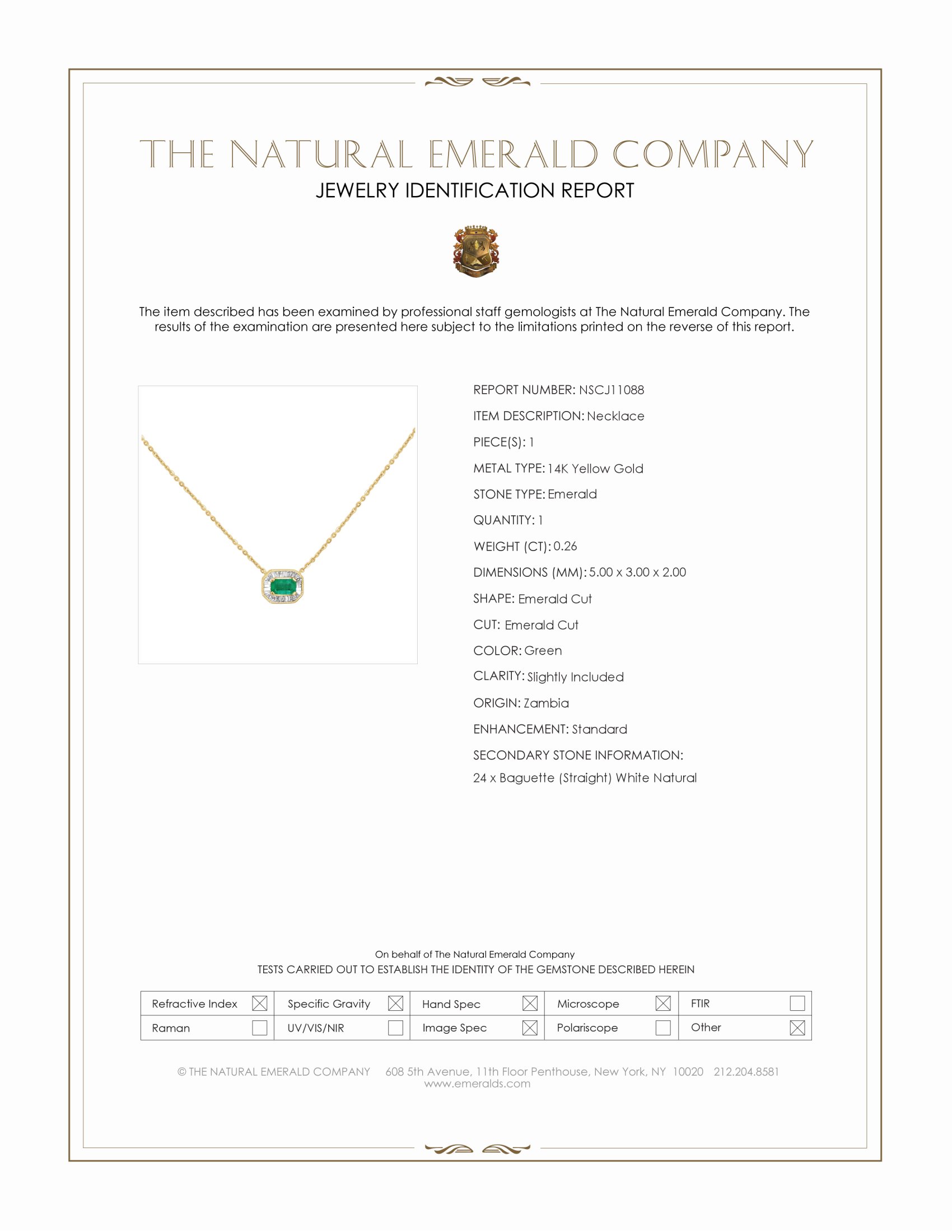 0.26 Ct. Emerald and Natural Diamond Halo Necklace, 14K Yellow Gold