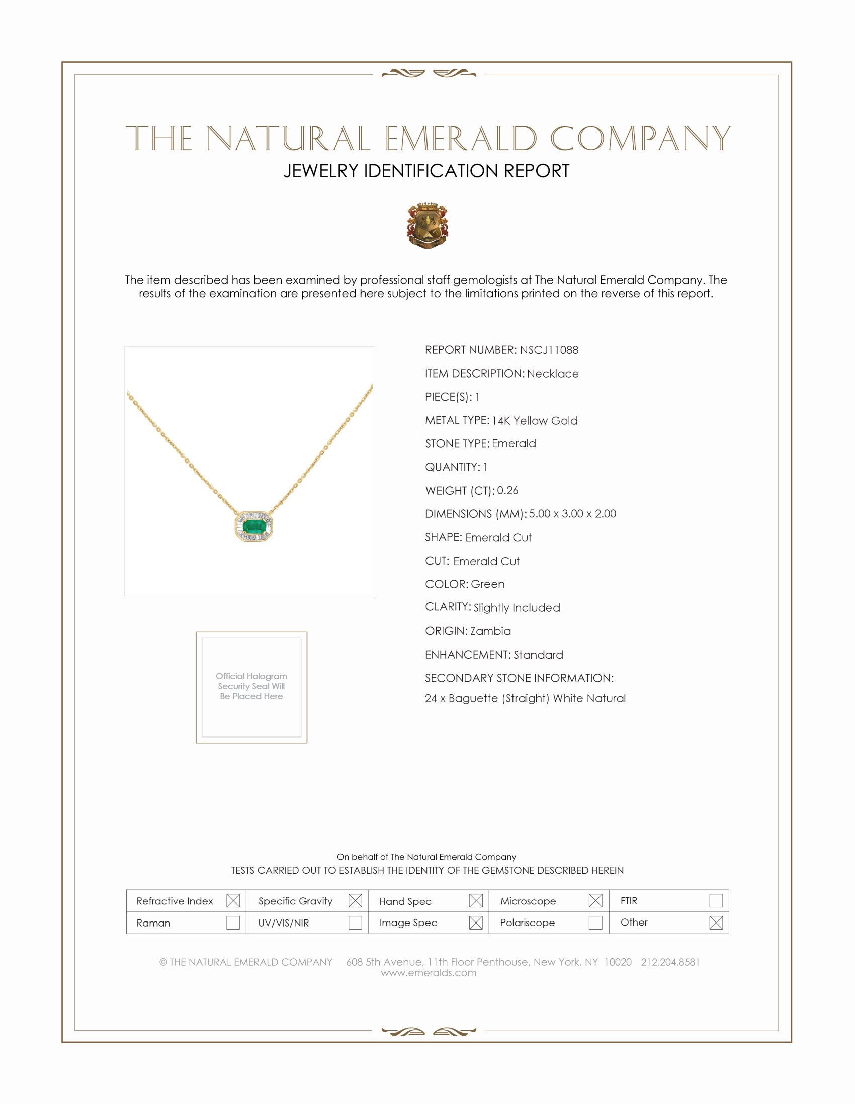 0.26 Ct. Emerald and Natural Diamond Halo Necklace, 14K Yellow Gold