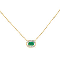 0.26 Ct. Emerald Natural Diamond Halo Necklace, 14K Yellow Gold Image