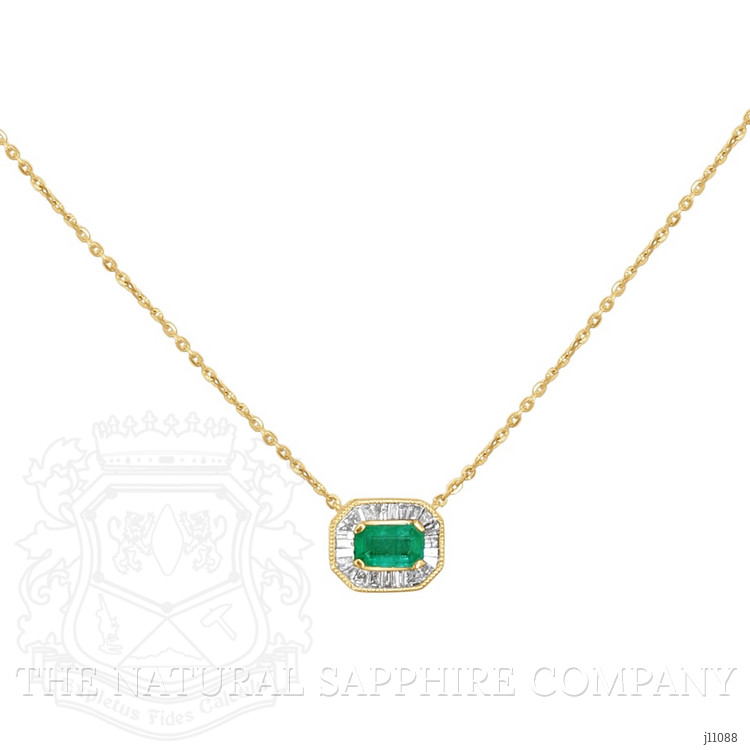 0.26 Ct. Emerald Natural Diamond Halo Necklace, 14K Yellow Gold