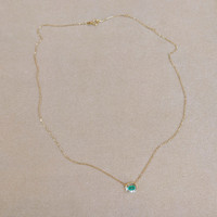 0.26 Ct. Emerald Natural Diamond Halo Necklace, 14K Yellow Gold Image
