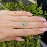 0.26 Ct. Emerald Natural Diamond Halo Necklace, 14K Yellow Gold Life Style