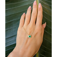 0.26 Ct. Emerald Natural Diamond Halo Necklace, 14K Yellow Gold Life Style