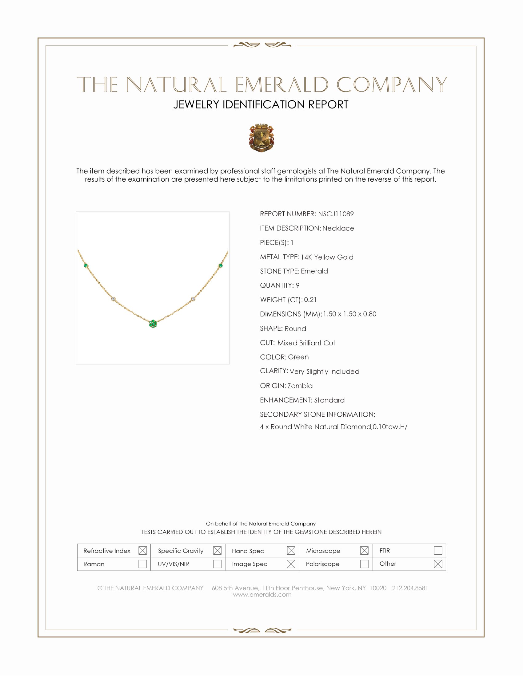 0.21 Ct. Emerald and Natural Diamond Bezel Necklace, 14K Yellow Gold