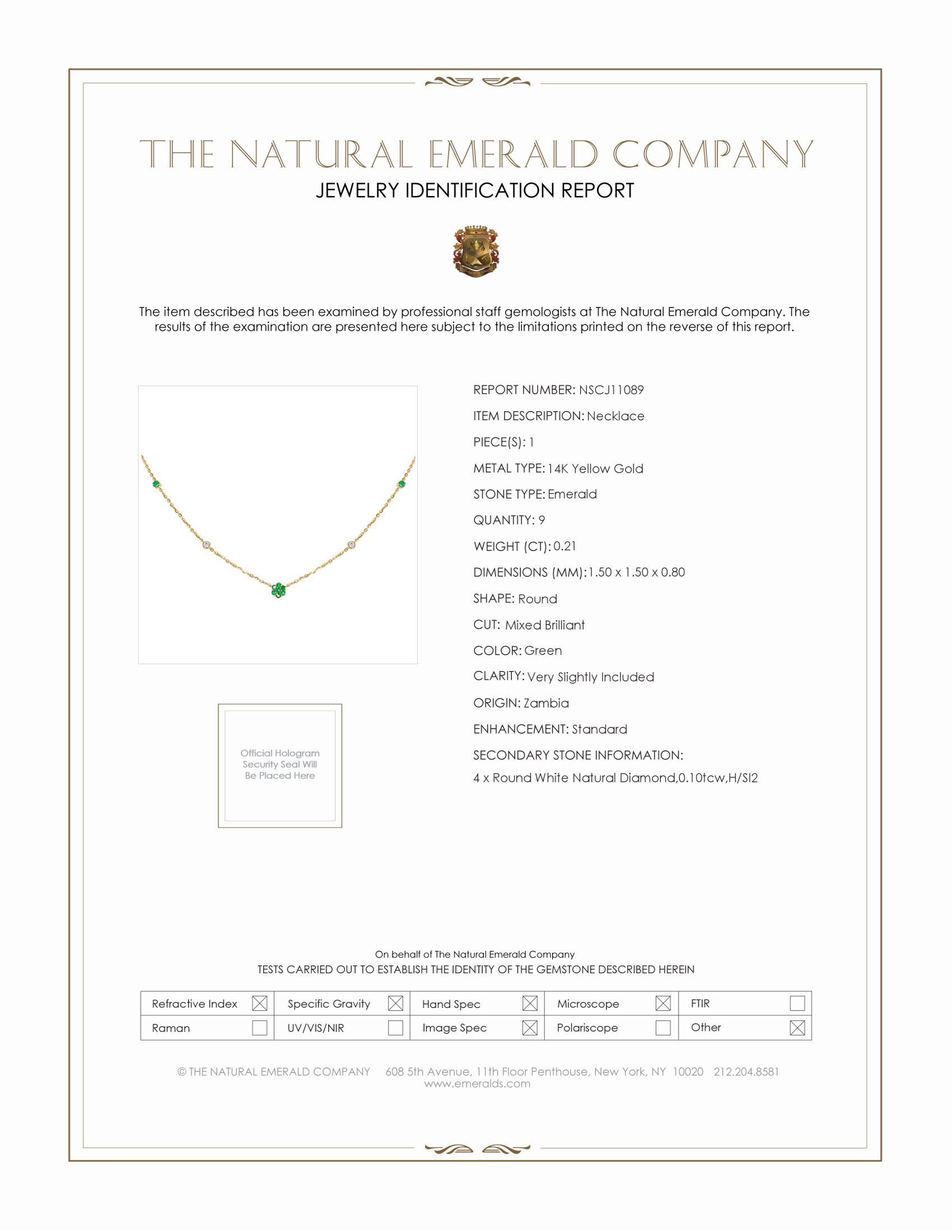 0.21 Ct. Emerald Natural Diamond Bezel Necklace, 14K Yellow Gold