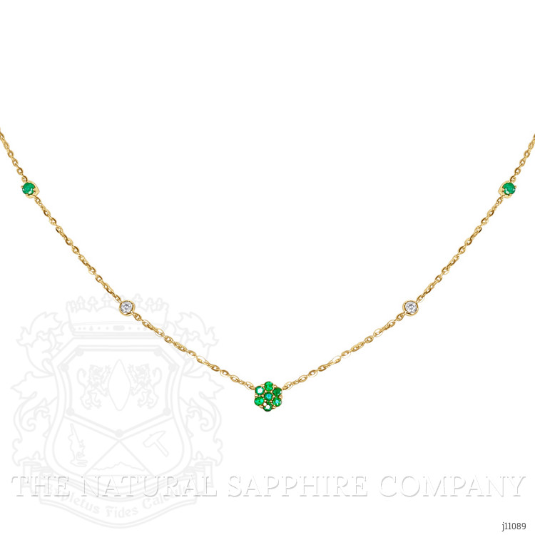 0.21 Ct. Emerald Natural Diamond Bezel Necklace, 14K Yellow Gold