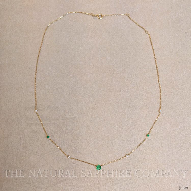 0.21 Ct. Emerald Natural Diamond Bezel Necklace, 14K Yellow Gold