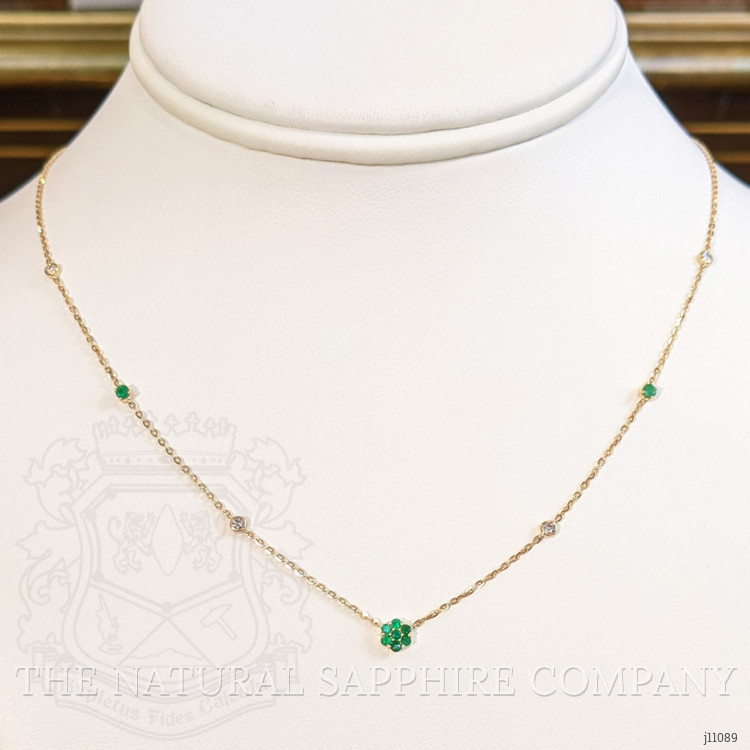 0.21 Ct. Emerald Natural Diamond Bezel Necklace, 14K Yellow Gold