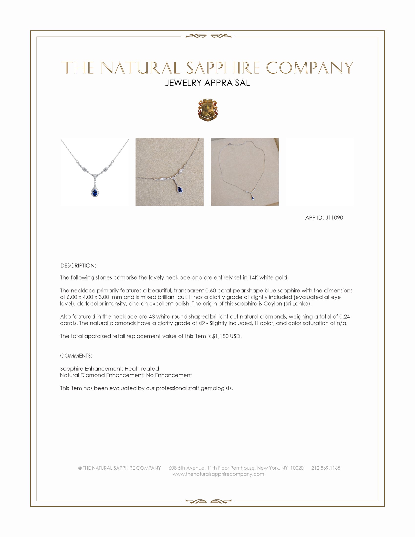 0.60 Ct. Blue Sapphire and Natural Diamond Pave Necklace, 14K White Gold