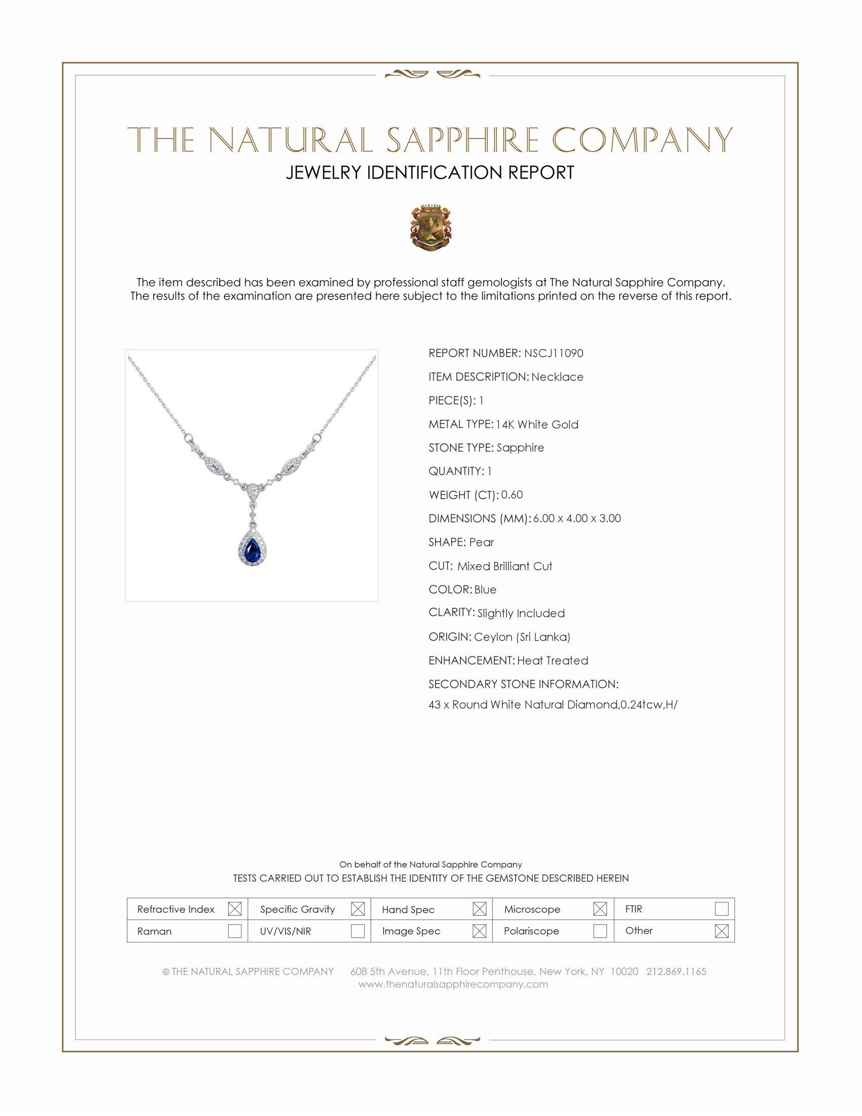 0.60 Ct. Blue Sapphire and Natural Diamond Pave Necklace, 14K White Gold