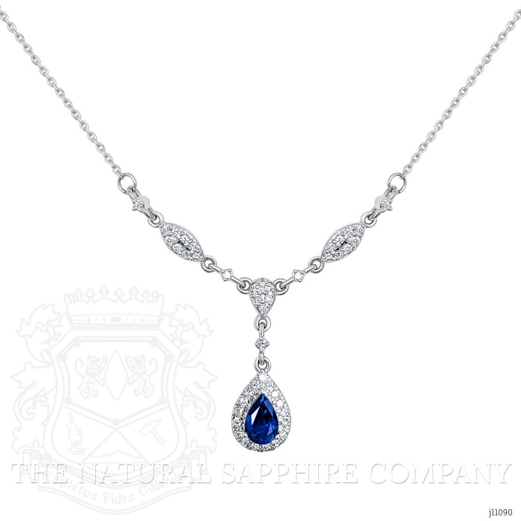 0.60 Ct. Blue Sapphire and Natural Diamond Pave Necklace, 14K White Gold