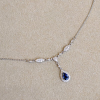 0.60 Ct. Blue Sapphire and Natural Diamond Pave Necklace, 14K White Gold Image