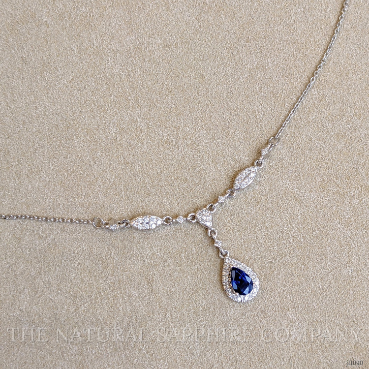 0.60 Ct. Blue Sapphire and Natural Diamond Pave Necklace, 14K White Gold