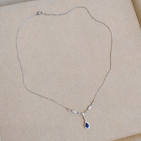 0.60 Ct. Blue Sapphire and Natural Diamond Pave Necklace, 14K White Gold Image