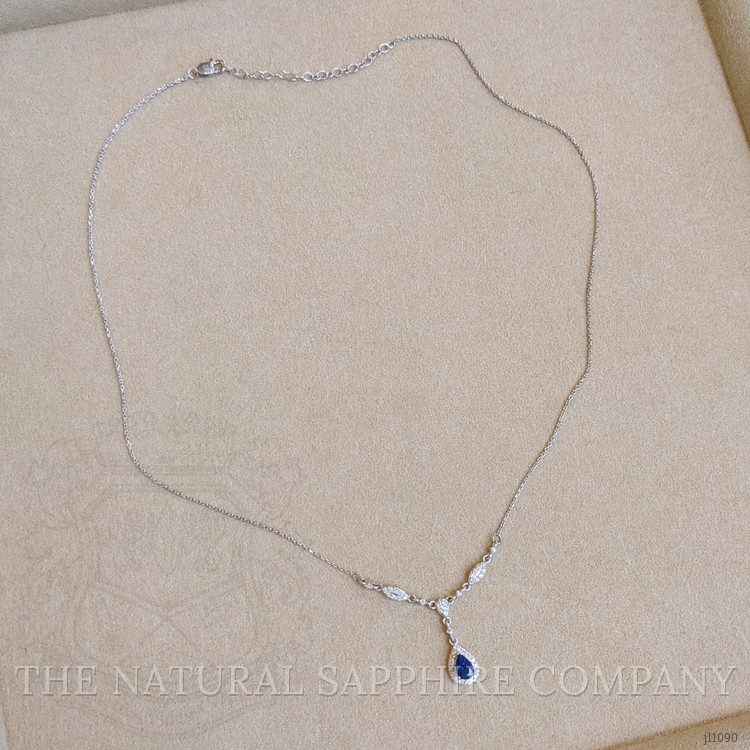 0.60 Ct. Blue Sapphire and Natural Diamond Pave Necklace, 14K White Gold