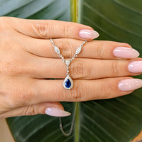 0.60 Ct. Blue Sapphire and Natural Diamond Pave Necklace, 14K White Gold Life Style
