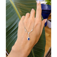 0.60 Ct. Blue Sapphire and Natural Diamond Pave Necklace, 14K White Gold Life Style