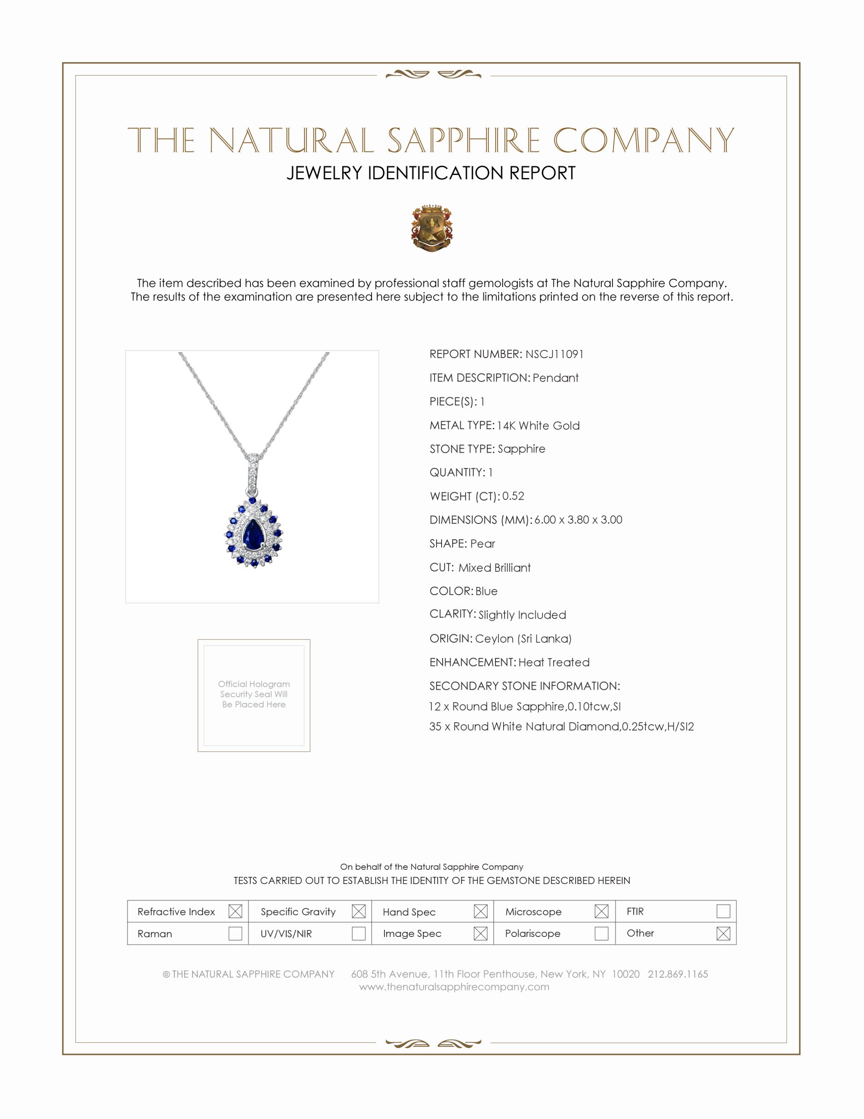 0.52 Ct. Blue Sapphire and Natural Diamond Pave Pendant, 14K White Gold