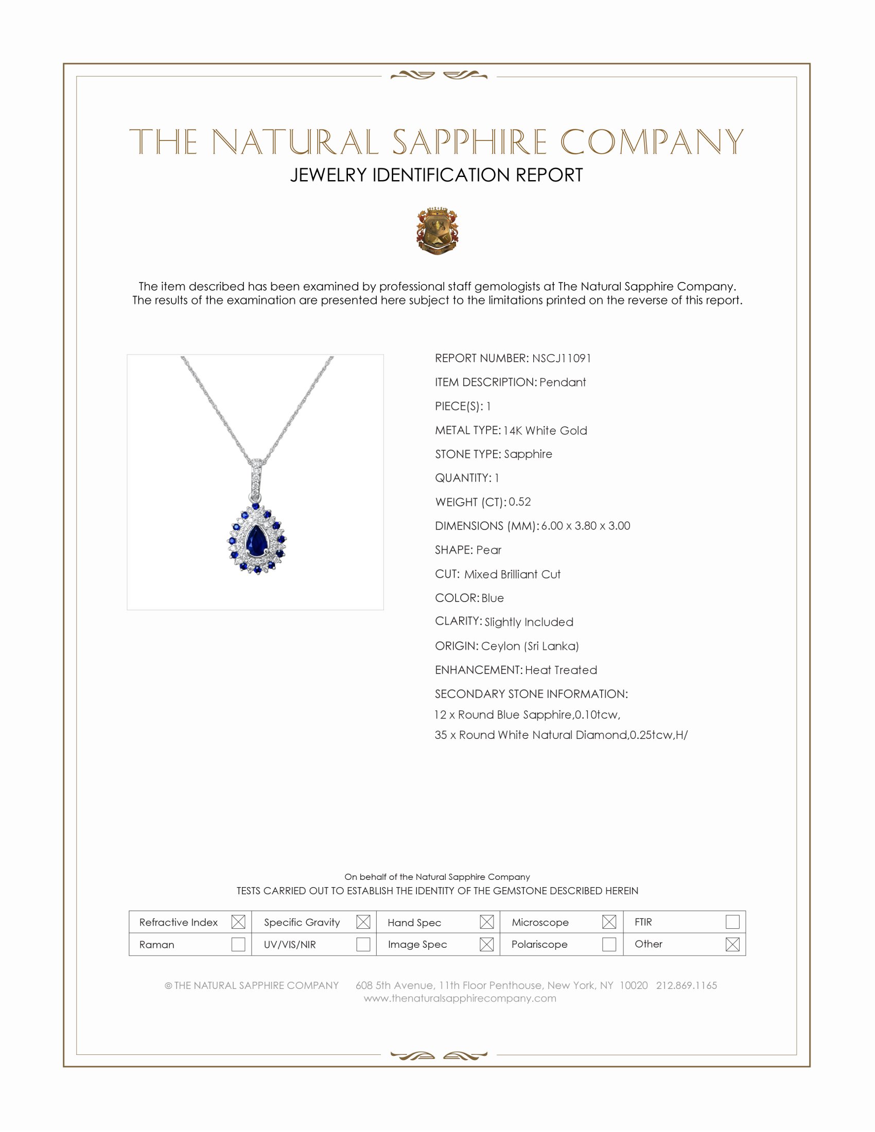 0.52 Ct. Blue Sapphire and Natural Diamond Pave Pendant, 14K White Gold