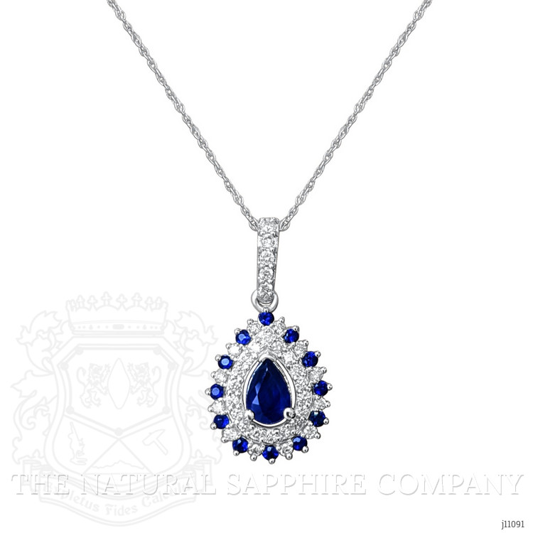 0.52 Ct. Blue Sapphire and Natural Diamond Pave Pendant, 14K White Gold