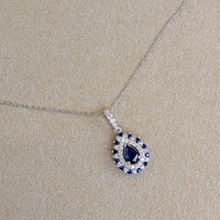 0.52 Ct. Blue Sapphire and Natural Diamond Pave Pendant, 14K White Gold Image