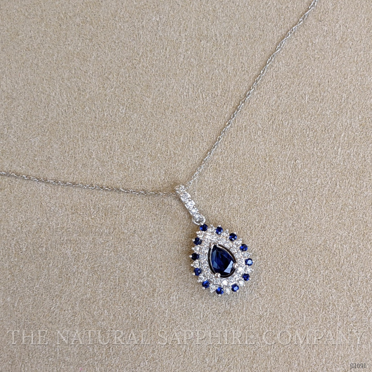 0.52 Ct. Blue Sapphire and Natural Diamond Pave Pendant, 14K White Gold
