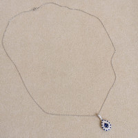 0.52 Ct. Blue Sapphire and Natural Diamond Pave Pendant, 14K White Gold Image