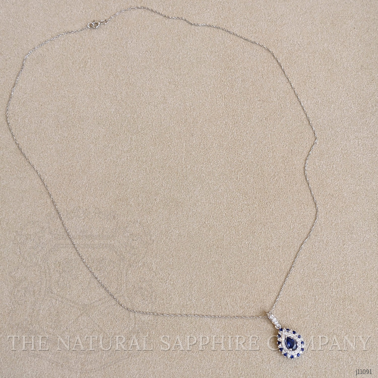 0.52 Ct. Blue Sapphire and Natural Diamond Pave Pendant, 14K White Gold