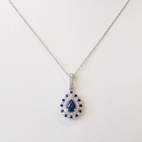 0.52 Ct. Blue Sapphire and Natural Diamond Pave Pendant, 14K White Gold Image