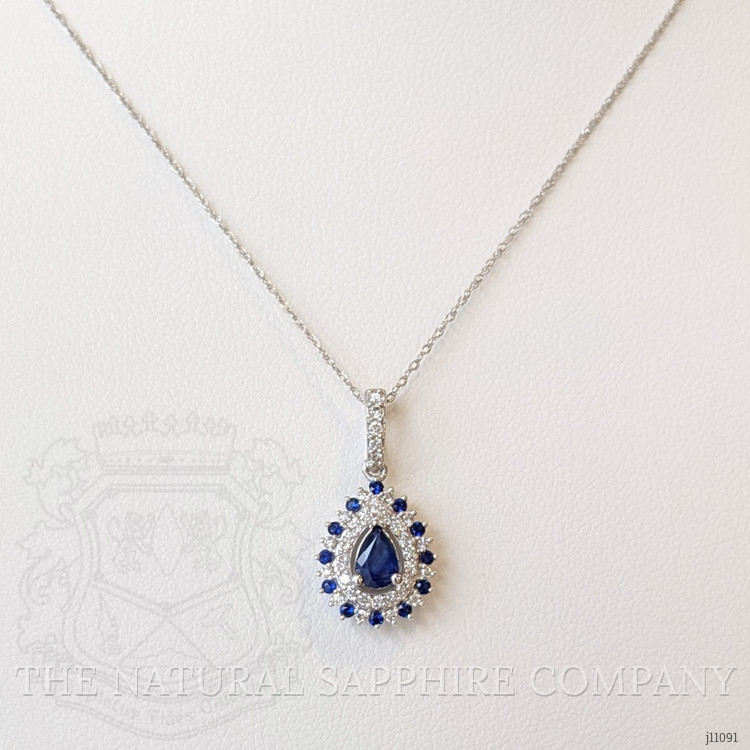 0.52 Ct. Blue Sapphire and Natural Diamond Pave Pendant, 14K White Gold