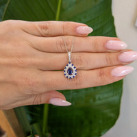 0.52 Ct. Blue Sapphire and Natural Diamond Pave Pendant, 14K White Gold Life Style