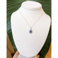 0.52 Ct. Blue Sapphire and Natural Diamond Pave Pendant, 14K White Gold Life Style