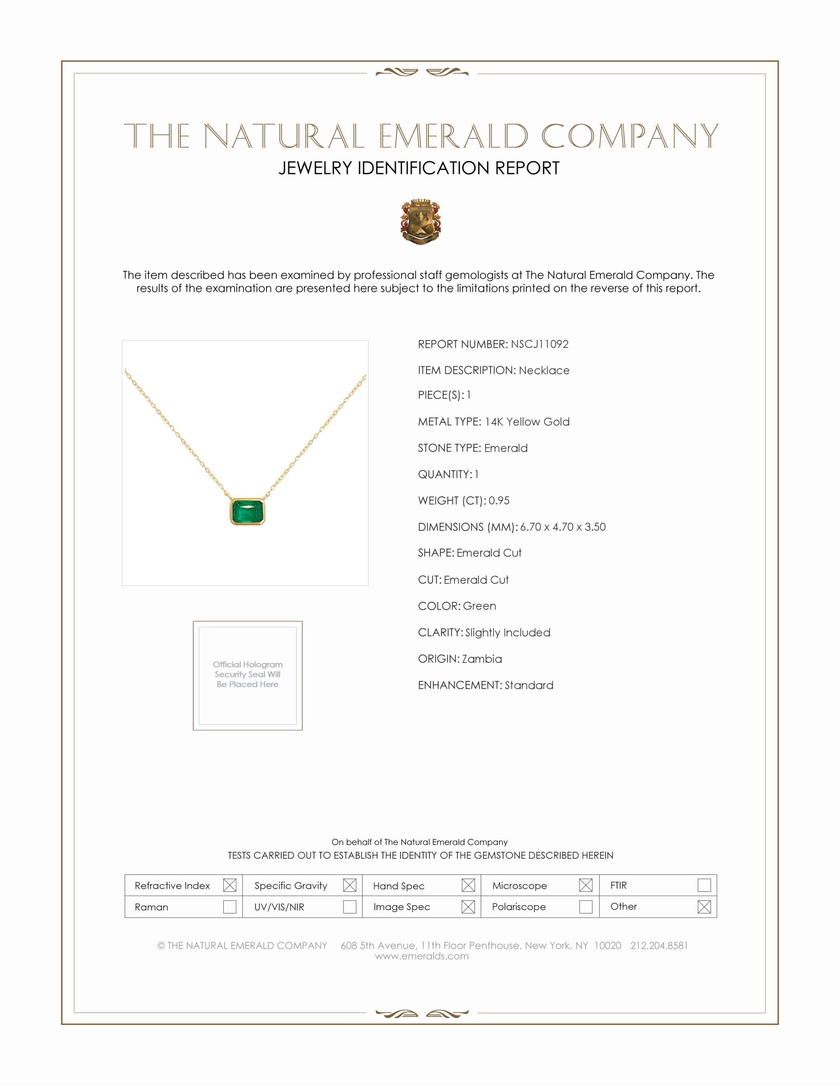0.95 Ct. Emerald Bezel Necklace, 14K Yellow Gold